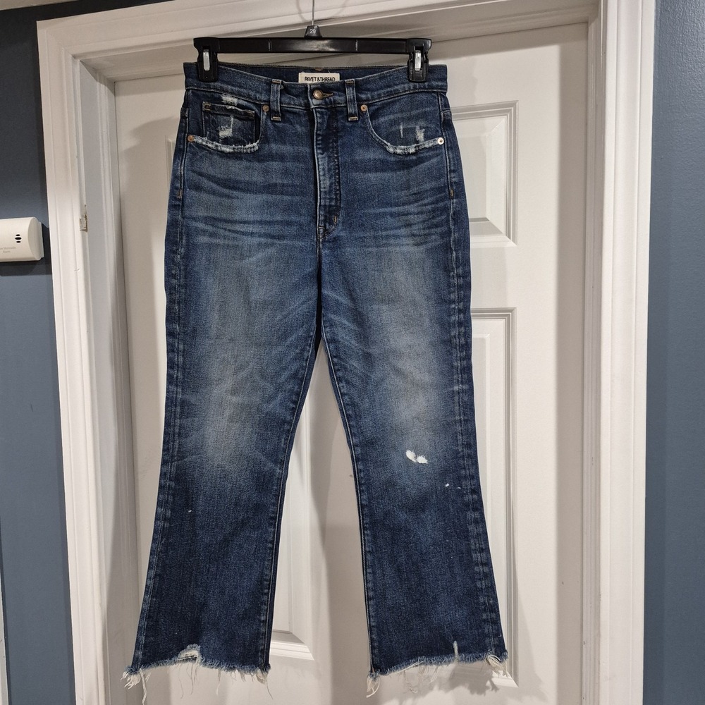 Madewell Rivet & Thread Jeans Womens 29 Cali Demi Boot Distressed Japanese Denim